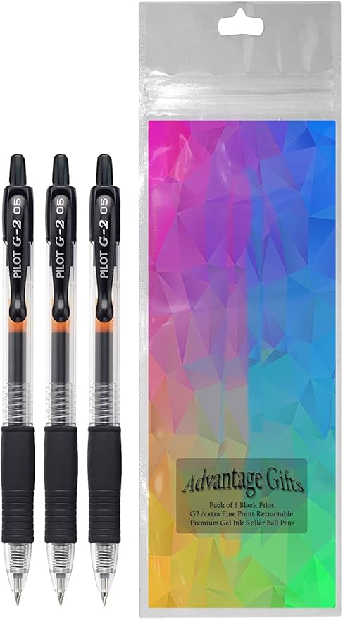 G2 Retractable Premium Gel Ink Roller Ball Pens Extra Fine Point (.5mm) Red Ink 3 pack; Refillable & Premium Comfort Grip Bundle with Plastic Reusable Pouch