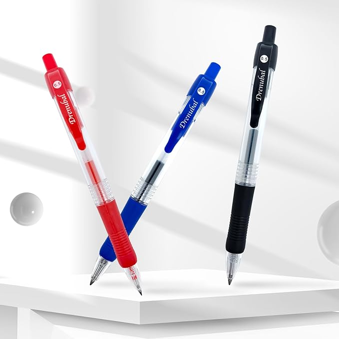 Assorted Color Quick-Dry Ballpoint & Gel Ink Pens - 12-Pack 0.5mm Fine Point Retractable for School Office, Rubber Grip - Smooth Writing Pens