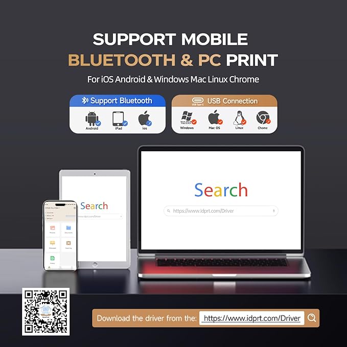 iDPRT Portable-Printer Wireless for Travel, 300DPI Inkless-Thermal-Small-Printer for Home Use, Office, Vehicles, Mobile Bluetooth Printers Supports 8.5" x 11" US Letter&A4&A5 Size, for Phone & PC