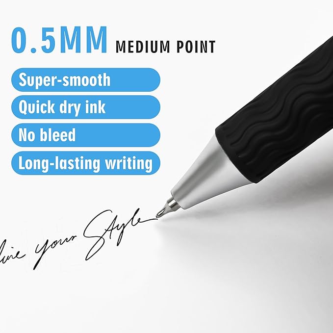 Bulk Black Pens, 50 Black ink Gel Pens,0.5 mm Fine Tip,Wholesale Fine Teacher Pens,Back to School Supplies,Gifts for Friends (Silver Body)