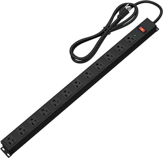 12 Outlet Long Power Strip Surge Protector with 2100 Joules, 6FT Power Cord, Wide Spaced Outlet Power Bar, Overload Protection Switch, Industrial Heavy Duty for Work Bench, Shop, Garage (Black)…