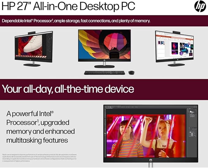 HP 27" FHD Touchscreen Business All-in-One Desktop Computer, Intel 12-Core Ultra 7 155U (Beats i7-1355U), 64 GB DDR5 RAM, 1 TB SSD, Intel Iris Xe Graphics, Wired KB & Mouse, Wi-Fi 6, Windows 11 Pro