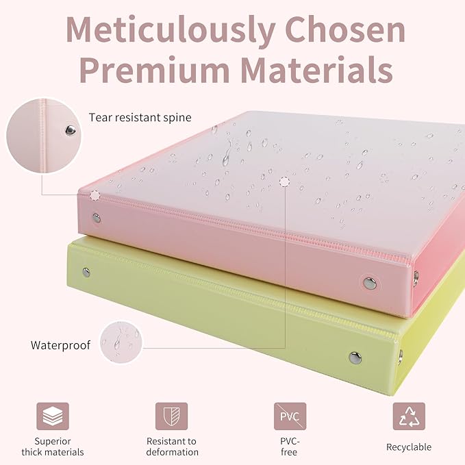 1" 3-Ring Binder, 1-inch Pastel Color Binders with 2 Inside Pockets, Clear View Cover Binder Holds 8.5'' x 11''Paper, Round Ring Binders for Office/Home/School, 6 Pack (Assorted 6 Colors)
