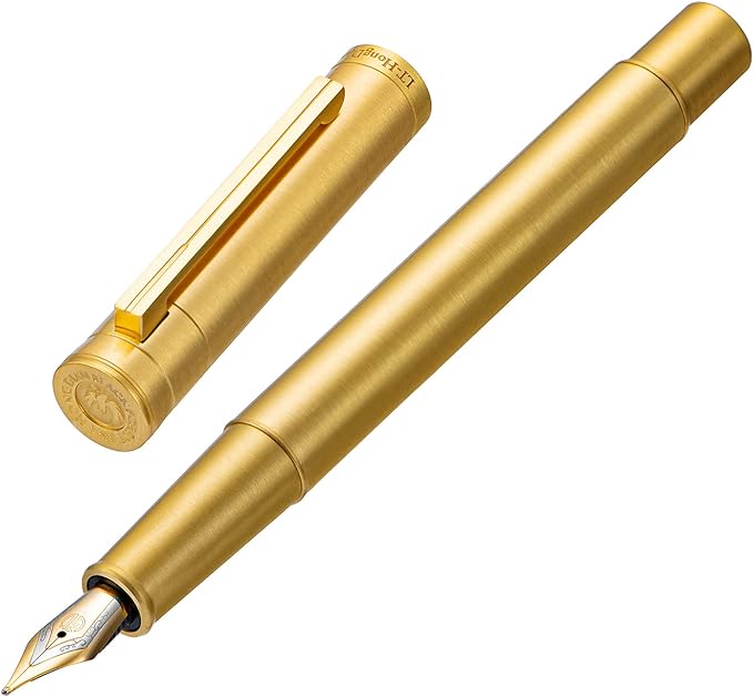 Hongdian Solid Brass Fountain Pen Medium Nib Classic Design Smooth Writing Copper Pen with Ink Refill Converter and Pen Box Set