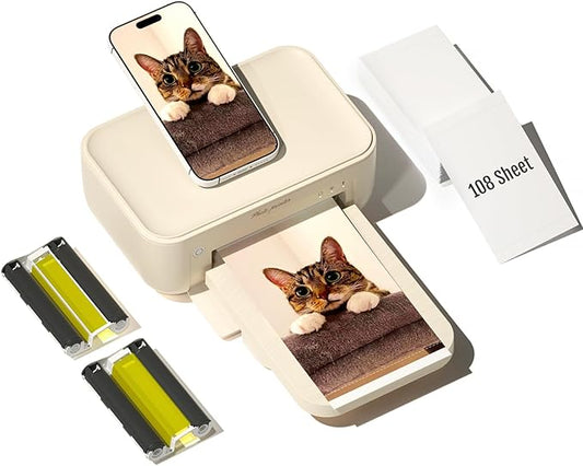 HPRT Photo Printer 4x6,+108 Sheets&2Ribbon,Phone Instant Picture Printer for iPhone, Android, Portable Photo Printers for Home Use (Beige)