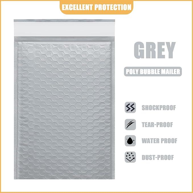 12.5in x 18in Bubble Mailer, Gray Poly Mailer, Padded Envelope, Shipping Envelope, Waterproof, Self-Sealing, For Small Business, Shipping, Mailing, Boutique Packaging(10PCS)