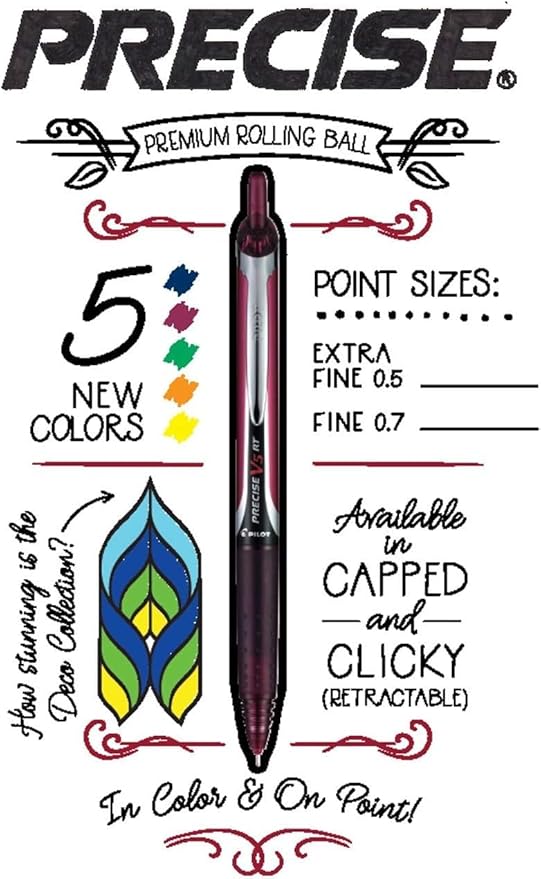 Precise V7 RT Retractable Rolling Ball Pens, Fine Point (.7mm), Purple Ink, 6-pk; Premium Comfort Grip, Bundle with Plastic Reusable Pouch