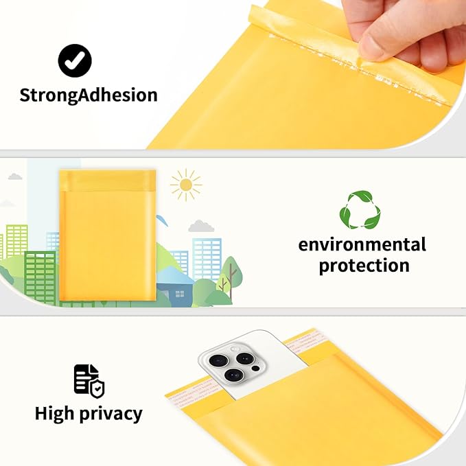 105Pack Yellow 3.5x5in Kraft Bubble Mailers Small Business Mailing Packages Self-Sealing Paper Envelopes, Mailer Shipping Padded Envelopes with Strong Adhesion for Jewelry Makeup Supplies