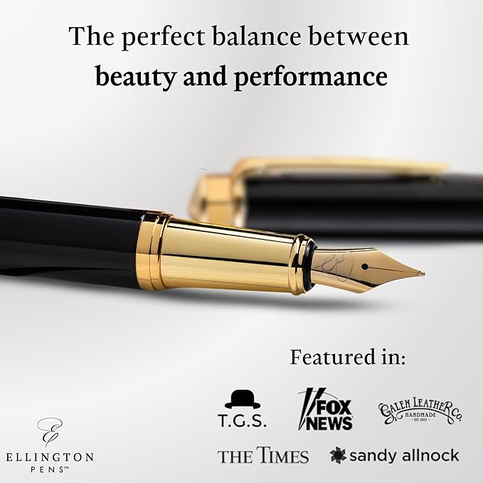 Luxury Fountain Pen Set- Fountain Pens for Writing - Smooth Fine Nib - Includes Refillable Ink Converter, 3 Ink Cartridges [Black & Blue], Gift Box - Elegant Calligraphy