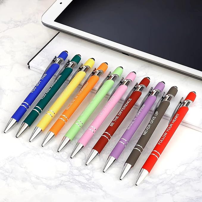 100 Pcs Inspirational Pens - Motivational Ballpoint Bulk Pens with quotes Stylus Tip Gifts for School Coworkers Office Supplies Black Ink