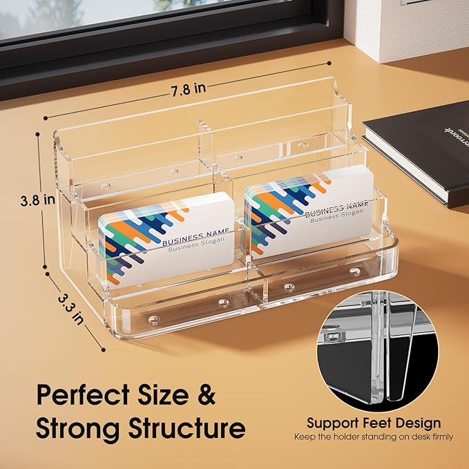 MaxGear Acrylic Business Card Holder for Desk Multiple Business Card Holders, Premium Cards Stand, Clear Plastic Cards Display Holder with 4 Tier for Exhibition, Home and Office, 8 Pocket, 2 Pack