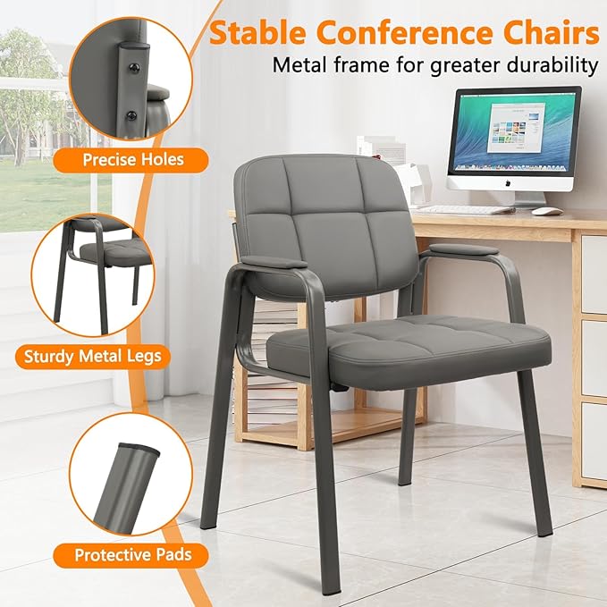 CLATINA Waiting Room Guest Chair with Bonded Leather Padded Arm Rest for Office Reception and Conference Desk(Grey 8 Pack)