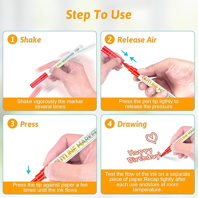 Outline Markers Self-outline Metallic Markers, 20 Silver&12 Gold Colors Double Line Outline Markers Super Squiggles Shimmer Glitter Pen Set for Christmas Greeting Card,Kid Drawing,Doodling,DIY Crafts