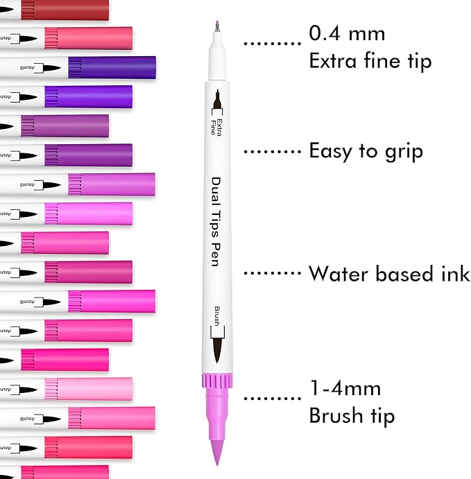 Lelix 120 Colors Dual Tips Brush Pens Art Markers with a Coloring Book, Brush and Fine Point Pens Fineliner for Adults Kids Coloring Books Calligraphy Journaling Lettering Drawing