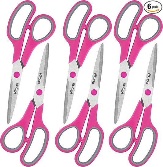 Pink Scissors Pack, Rkqoa 8" All Purpose Scissor - High Performance and Designed for Everyday use, Stainless Steel Shears Set with Comfort Grip, Right/Left Handed