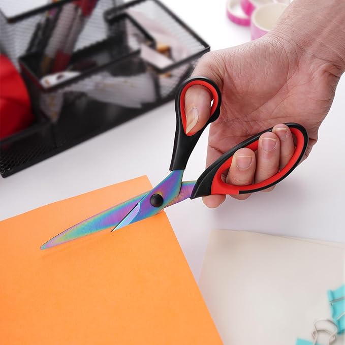 Craft Scissors Set of 3 Pack, All Purpose Sharp Titanium Blades Shears, Comfort Grip Handle, Multipurpose Fabric Scissors Tool Great for Adults, Office, Sewing, School and Home Supplies, Red&Black