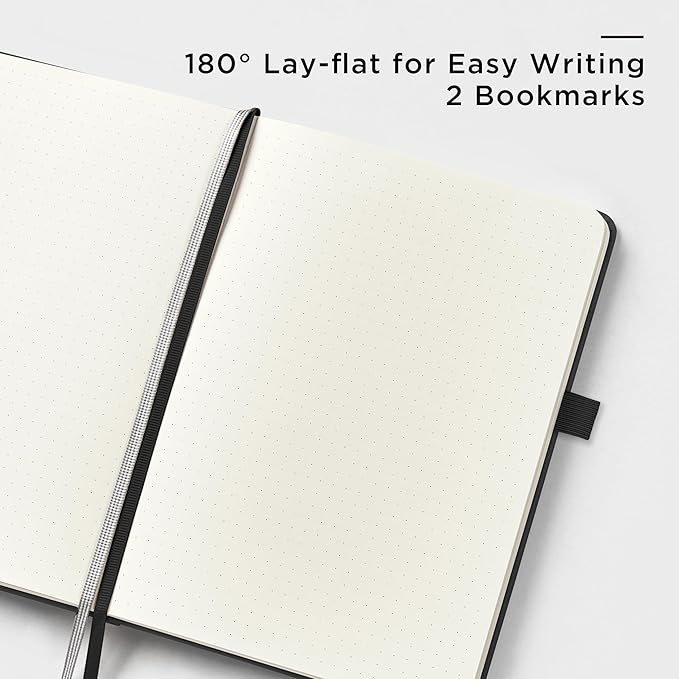 &And Per Se Dotted Journal Notebook (5 Packs), A5 Hardcover Leather Dotted Journal, 160 Pages 100 gsm Thick Paper, 3 Sheets of Stickers Included- 5.7'' x 8'' (Black