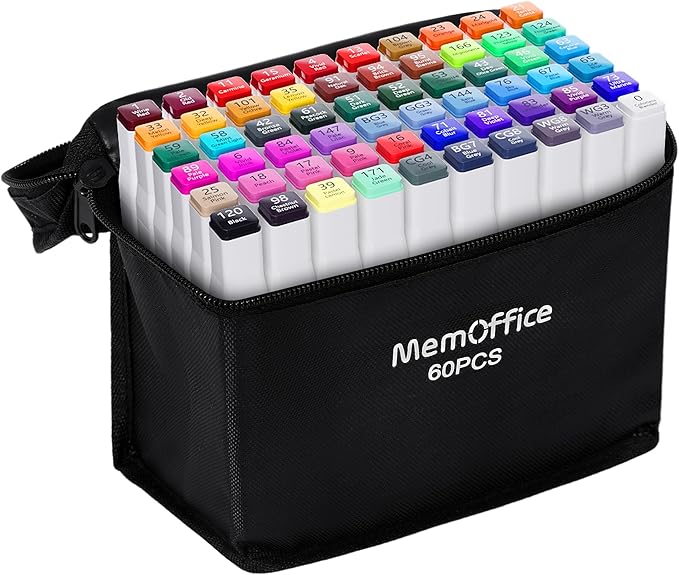 60 Colors Dual Tip Artist Alcohol Markers Set with Carrying Case - Perfect for Coloring, Drawing, Sketching, Card Making and Illustration - Perfect for Adults and Kids