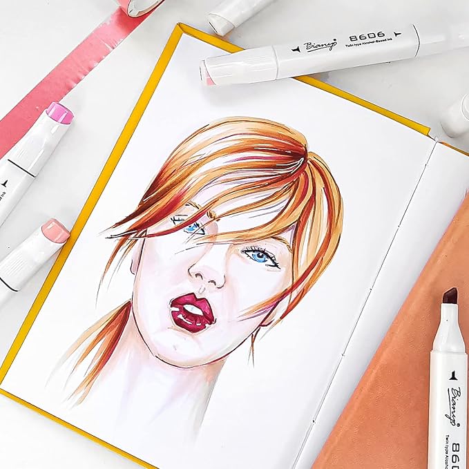 Bianyo Skin Tone Alcohol Markers, Set of 12, Dual Tip Bullet & Chisel Art Marker Set for Coloring, Drawing, Sketching, Outlining, Highlighting, Designing