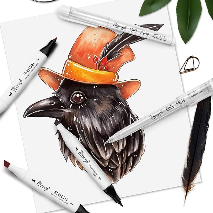 Bianyo Black Alcohol Markers Set, Set of 12, Dual Tip Bullet & Chisel Art Marker Set with Pen Case for Drawing, Sketching, Outlining, Highlighting, Designing