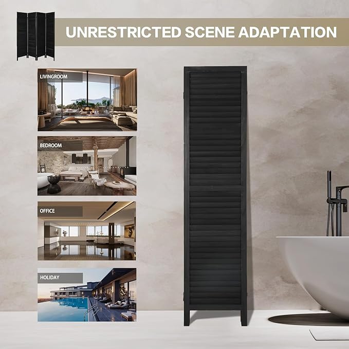 NicBex 8 Panel Room Divider,5.6FT Wood Room Dividers,Folding Privacy Screens Portable Freestanding Partition Wall Dividers for Room Separation,Home Bedroom Office,Black