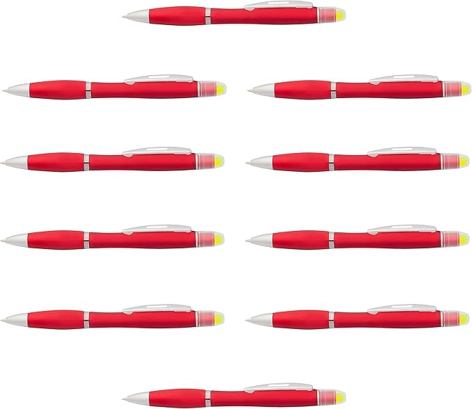 DISCOUNT PROMOS 10 Marathon Gel Highlighter Pens Pack - Twist Mechanism, Ballpoint - Red