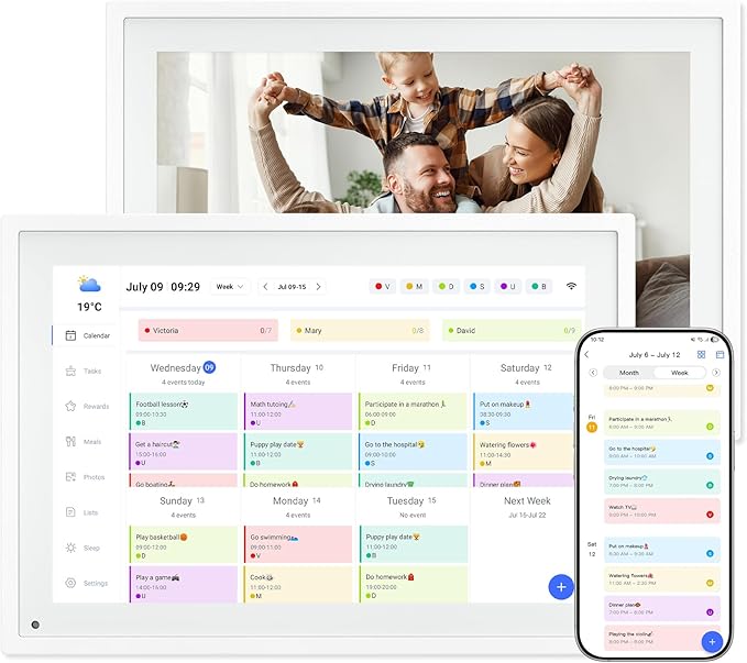 10.1 Inch WiFi Digital Calendar, Smart Touchscreen Interactive Display for Family Schedules Chore Chart, Meal Planner, To Do List, Smart Sync Switchable Digital Photo Frame w/Desk Stand