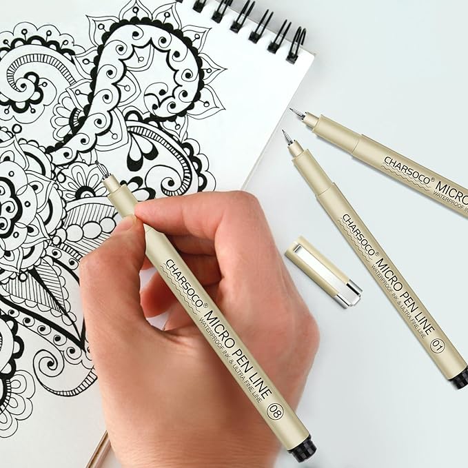 M Micro Pen, 6 Pack Black Fine Point Pen with Waterproof Archival Ink, 3mm Fineliner Ink Pens for Artist Illustration, Sketching, Anime, Manga, Technical Drawing and Scrapbooking