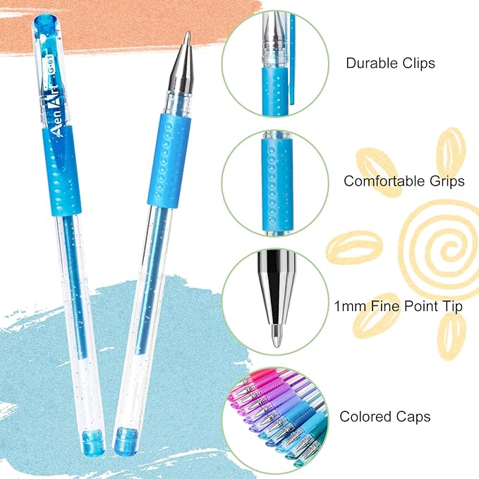 Glitter Gel Pens with Case for Adult Coloring Books, 100 Color Glitter Pen Set 30% More Ink Neon Glitter Gel Marker for Journaling Crafting Doodling Drawing