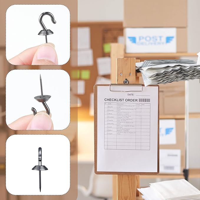 Hotop 60 Pieces Push Pin Wall Hooks Metal Thumb Tack Hangers Iron Alloy Nail Decorative Picture Hooks for 20 Lbs Home Office School Party Supply (Black)