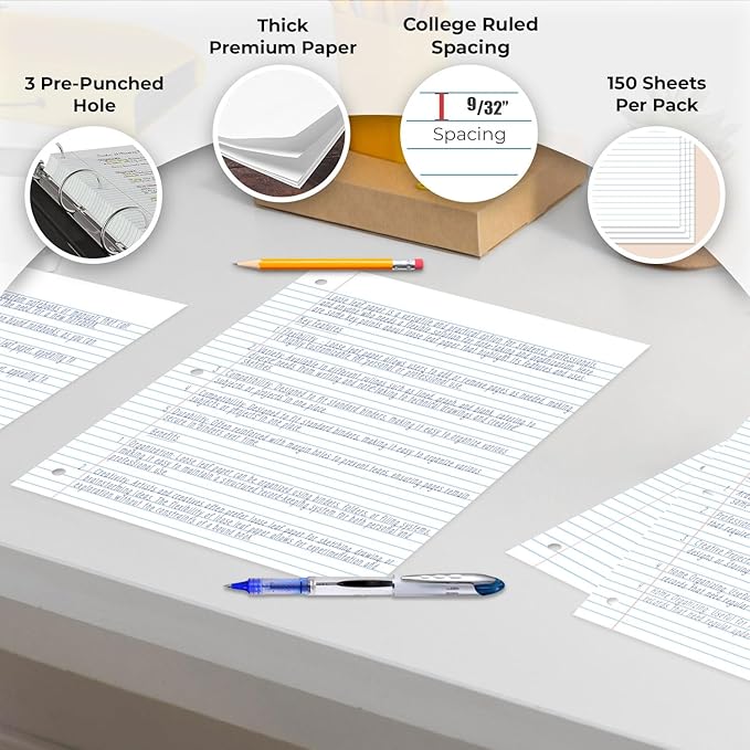 1152 Pack (Pallet) Loose Leaf Paper Bulk, 172800 Sheets,College Ruled, Pallet of Filler Paper, 150 Sheets/Pack, 8 x 10.5",3 Hole Punched, 56 Gsm Thick Sheet, School & Office, 4-7 Days Transit