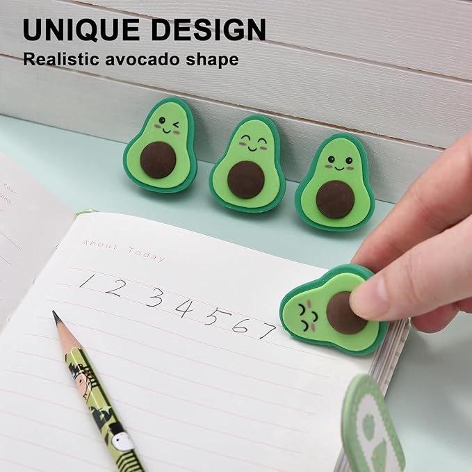 16Pcs Avocado Erasers for Kids Bulk, Kawaii Cute Novelty Fruit Eraser for School Classroom Supplies Party Favors