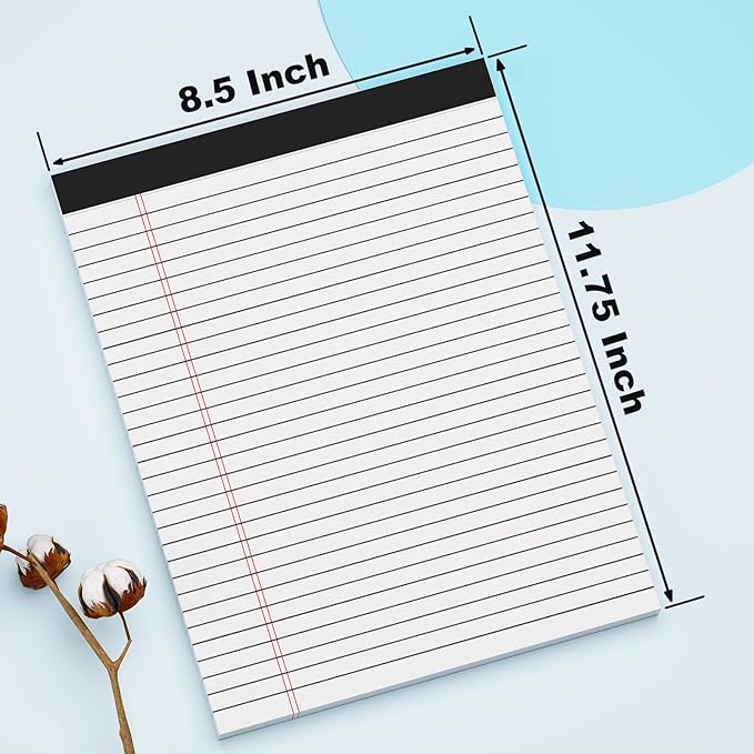 12 Pack of Legal Pads 8.5 x 11 Wide Ruled Writing Pads 8.5" x 11.75" Notepad 30 Sheets per White Legal Pad Clear Print Note Pads 8x11 Pads of Paper