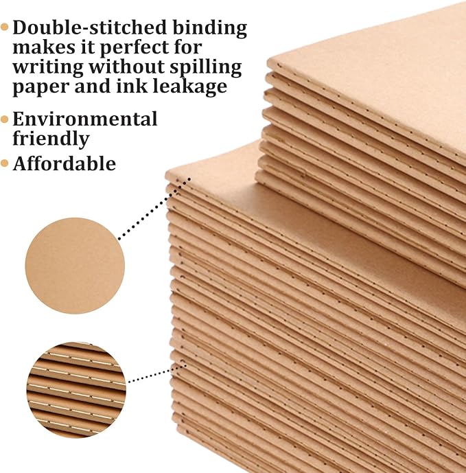 110 Pack A5 Composition Notebooks Bulk, Kraft Cover Lined Paper Journal for Traveler, Notes, Memo, Bulk Journals Notebook Sewn Brown College Ruled, 60 Pages, 8.3 x 5.5 Inch