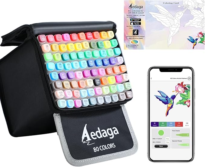 YHC 80 Colors Alcohol Markers for Artists, Free APP for Coloring, Dual Tips Alcohol-Based Markers for Drawing,Painting and Sketching, Great Gift Idea for Kids and Adults