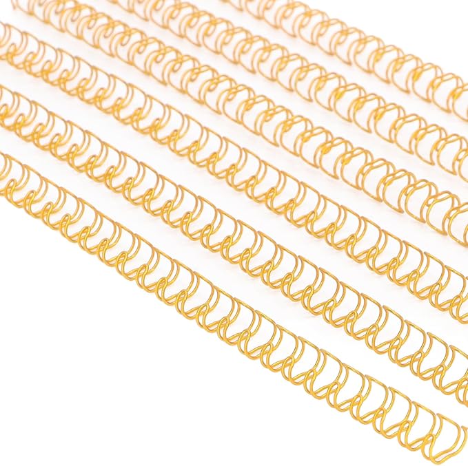 100 Pack Metal Twin Loop Binding Wire Coils, 34-Loop, 3/4" Cinch Book Binding Wire, 3:1 Pitch, YolieraArt Double Loop Bindings180 Sheet Capacity Fit for School Office Notebook Maker Gold