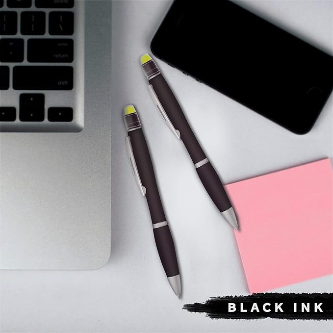 DISCOUNT PROMOS 10 Marathon Gel Highlighter Pens Pack - Twist Mechanism, Ballpoint - Black