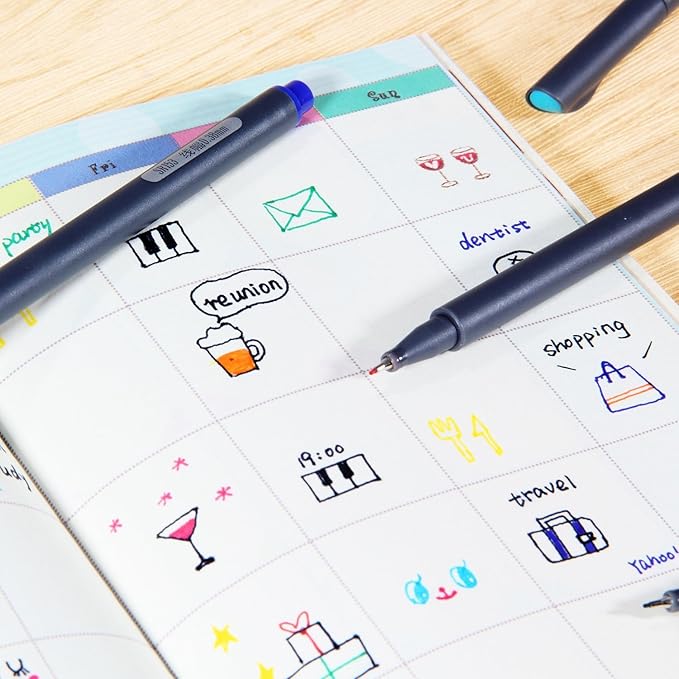 Taotree 24 Fineliner Color Pens, Fine Line Colored Sketch Writing Drawing Pens for Journaling Planner Note Taking Adult Coloring Books, Porous Fine Point Markers, School Office Teacher Art Supplies