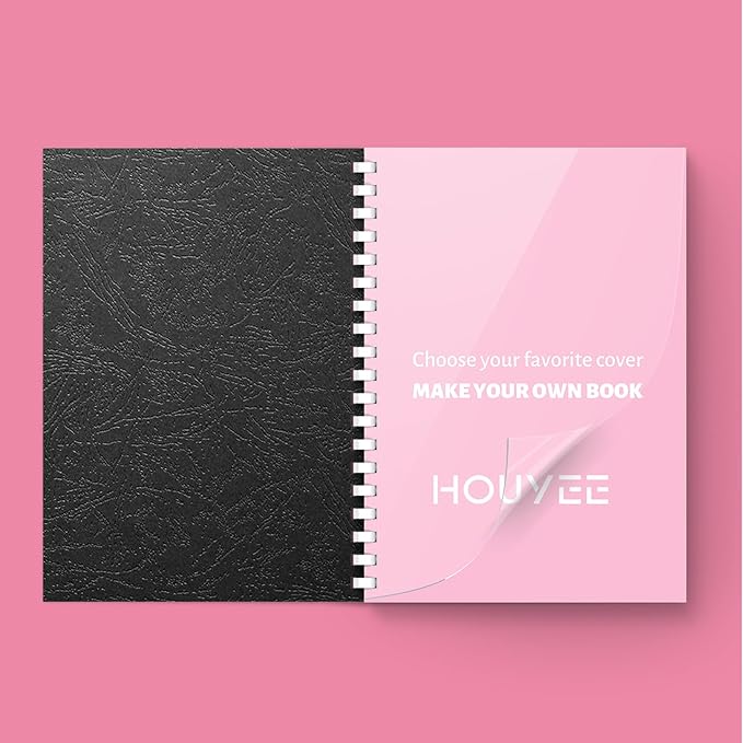 HOUYEE Binding Covers and Combs Set, 8.5x11 Inches, Including 50 Pcs Leather Texture Paper Binding Covers, 50 Pcs 8 Mil Clear PVC Sheets and 20 Pcs Assorted Combs