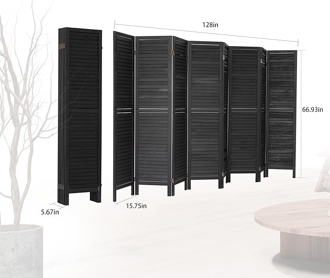 NicBex 8 Panel Room Divider,5.6FT Wood Room Dividers,Folding Privacy Screens Portable Freestanding Partition Wall Dividers for Room Separation,Home Bedroom Office,Black