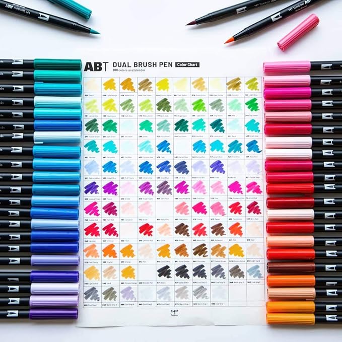 Tombow 56196 Dual Brush Pen Art Markers, Citrus, 10-Pack. Blendable, Brush and Fine Tip Markers