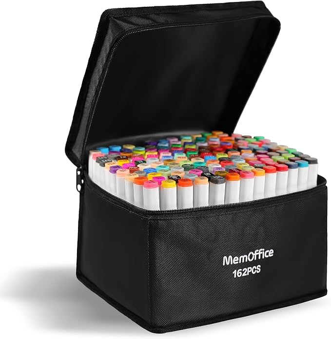 Marking ink 162 Colors Dual Tip Artist Alcohol Markers Set with Carrying Case - Perfect for Coloring, Drawing, Sketching, Card Making and Illustration - Perfect for Adults and Kids