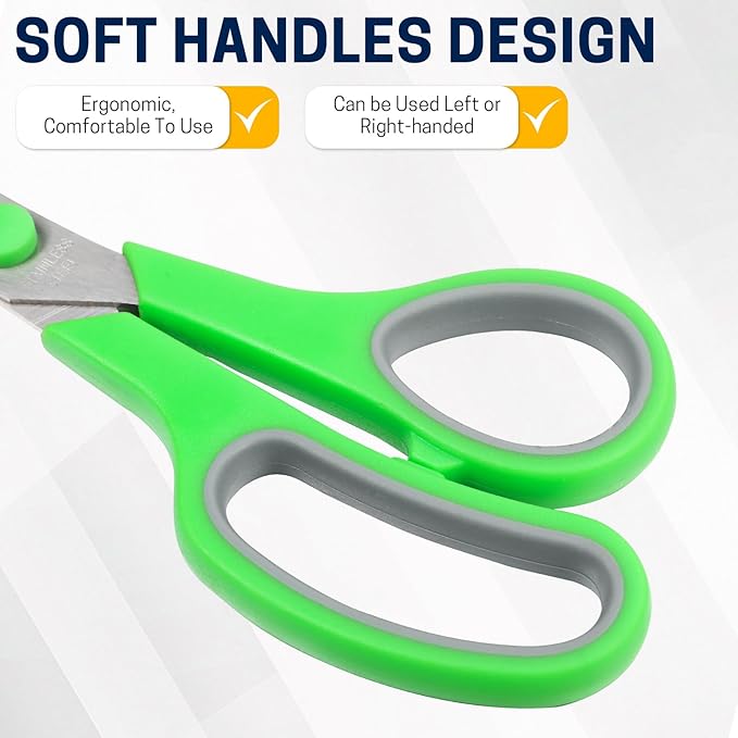 5-Pack, 8" Scissors All Purpose Comfort-Grip Handles Sharp Scissors for Office Home School Craft Sewing Fabric Supplies, High/Middle School Student Teacher Scissor, Right/Left Handed