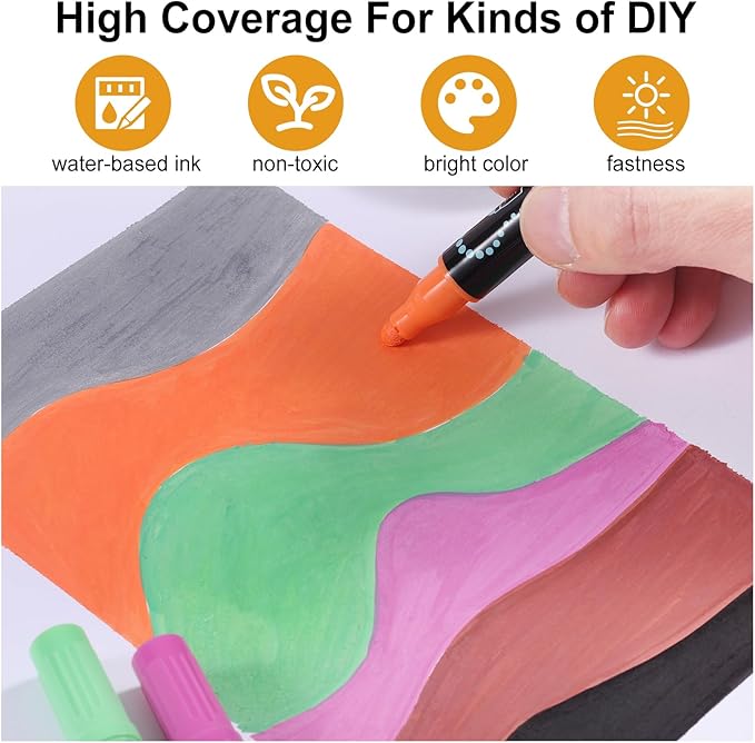 12 Colors Waterproof Dual Tip Acrylic Paint Pens, Dot & Fine Tip Premium Coloring Drawing Markers Set for Wood, Rock Painting, Canvas, Glass, Ceramic Surfaces and DIY Crafts Making Art Supplies