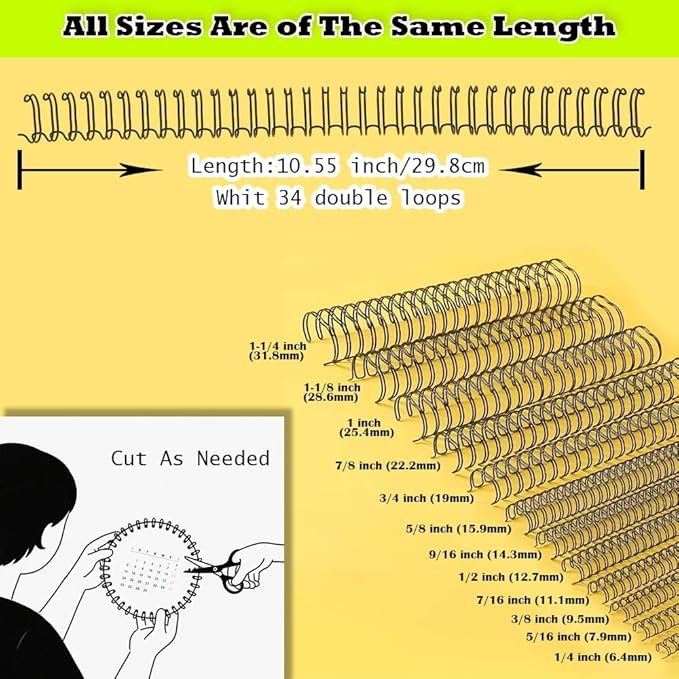 100 Pack Double Loop Wire Binding Spines, YolieraArt Wire Binding Spines, 5/16 Inch Binding Wire for Letter Size (40 Sheet Capacity), 100P, 3:1 Pitch, White)