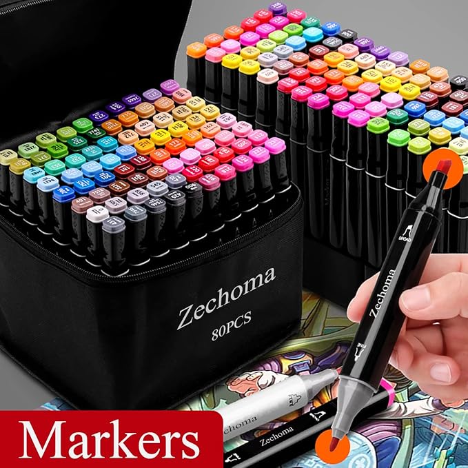 80 Colors Alcohol Markers Artist Drawing Art Dual Tip Markers Perfect for Kids Boys Girls Students Adult(80 Black Shell)