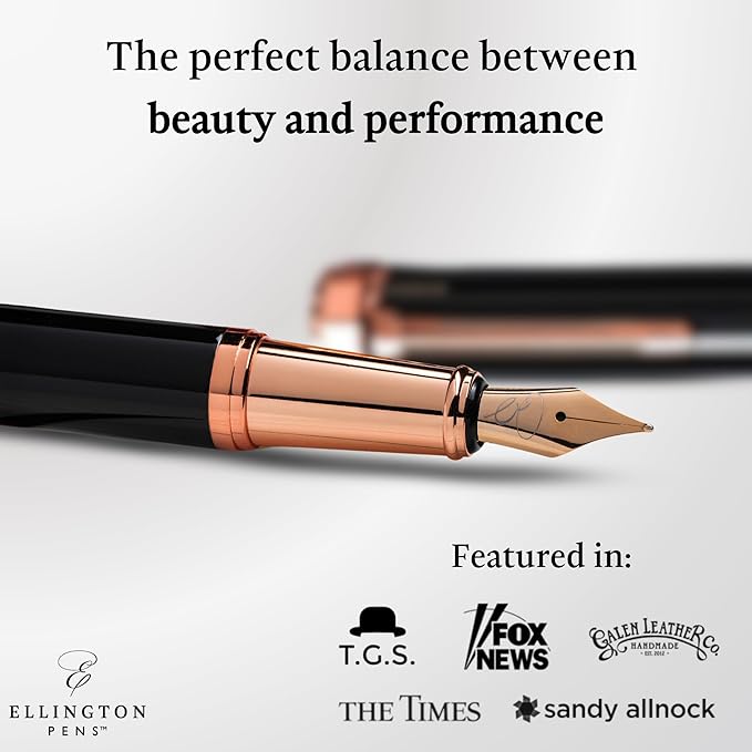 Luxury Fountain Pen Set- Fountain Pens for Writing - Smooth Medium Nib - Includes Refillable Ink Converter, 3 Ink Cartridges [Black & Blue], Gift Box - Elegant Calligraphy