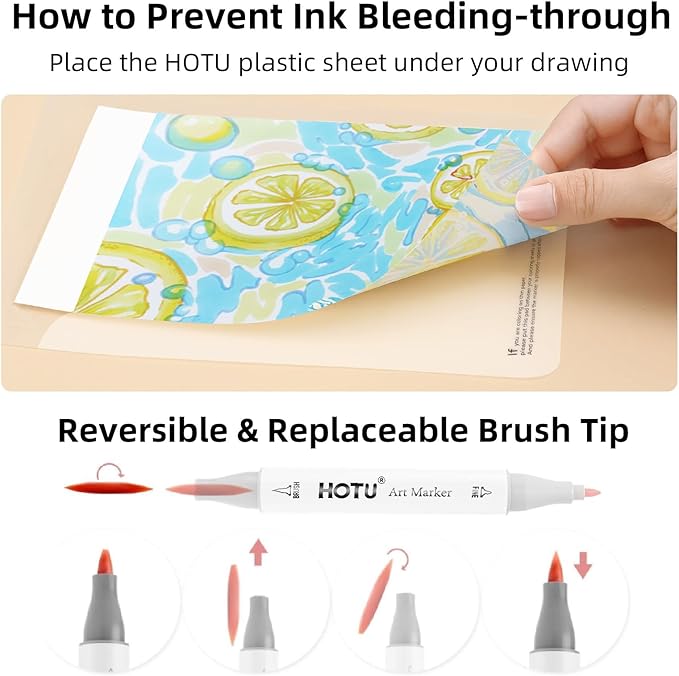 Alcohol Markers Brush and Fine Tip 50 Colors Dual Tips Art Marker Set Alcohol-based Sketch Pens with Carrying Case，Non-Bleeding Pad for Art Enthusiast Adults Coloring Illustration