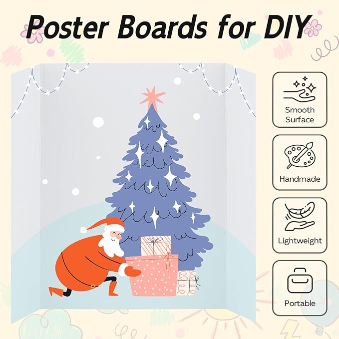 12 Pack Trifold Poster Board, 36x48 Inches White Presentation Board, Portable Display Board for Science Fair, School DIY Project and Business Exhibitions