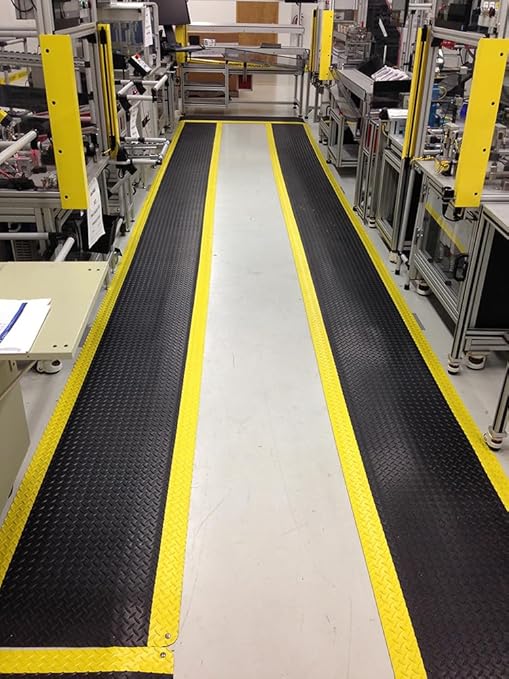 Wearwell 414.1516x2x6BYL Diamond-Plate SpongeCote UltraSoft Mat, 6' Length x 2' Width x 15/16" Thick, Black with Yellow
